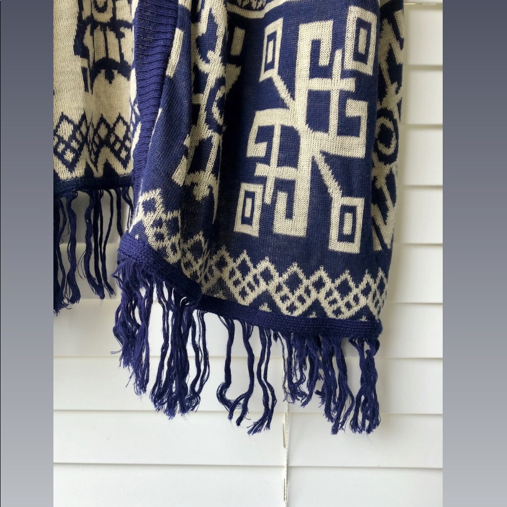 Blue Aztec Print Open Front Knit Kimono Size S - Picture 4 of 6